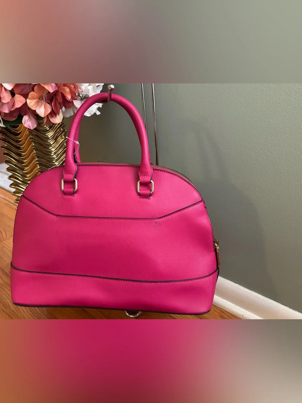 Anne Klein Pink Dome Satchel with Gold Hardware
